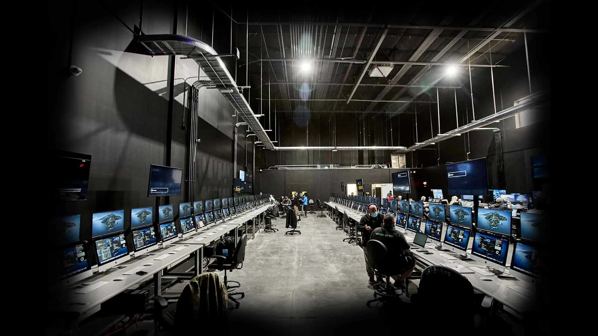Production gear staged directly on the studio floor