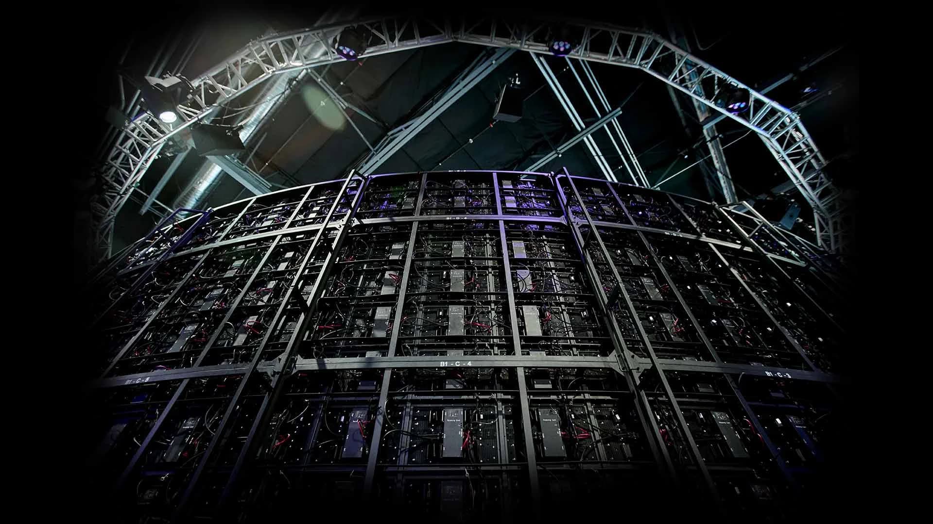 The bare structure behind the walls — the build a convention floor starts from