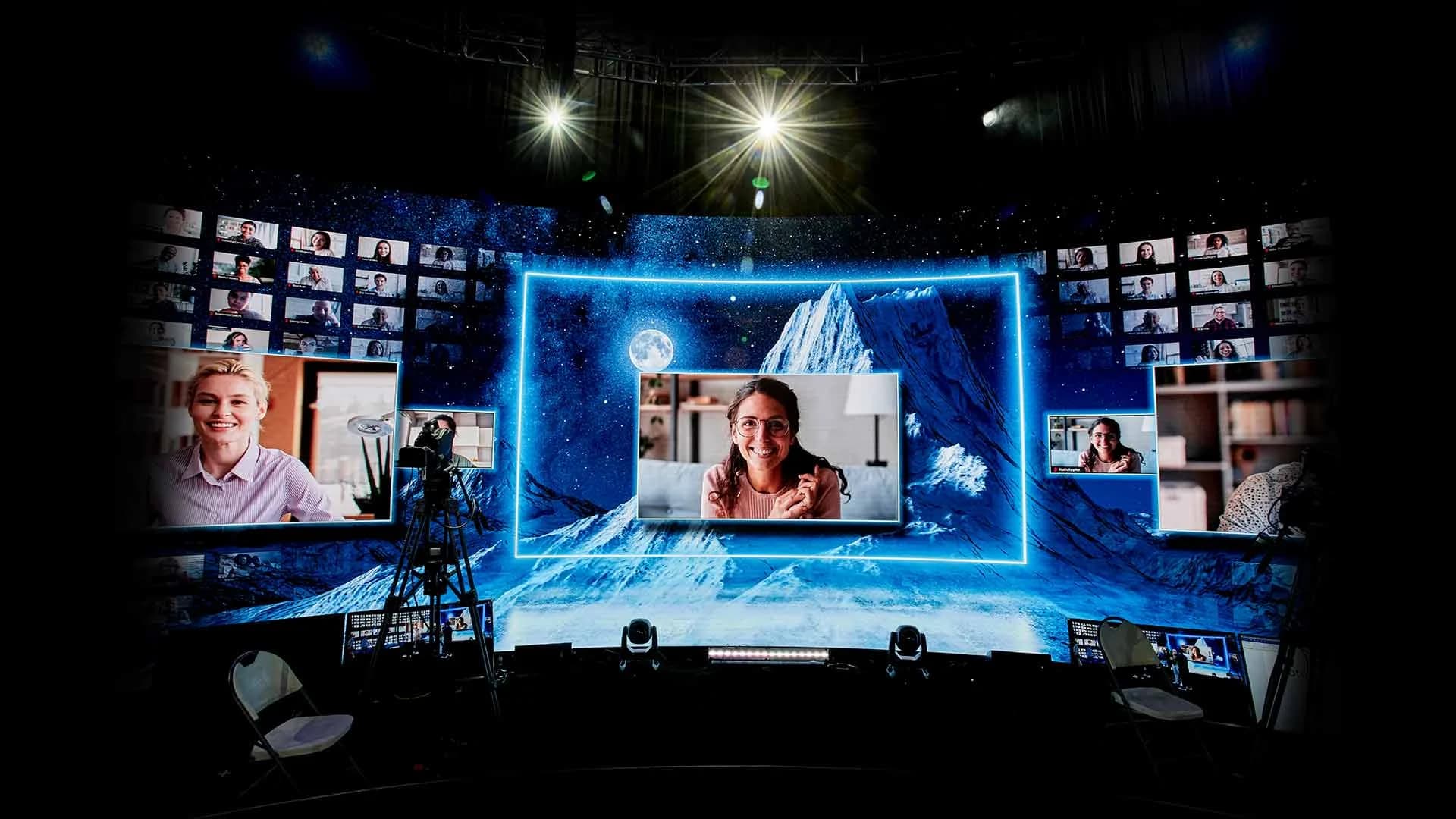 Remote attendees framed live around the interview feed