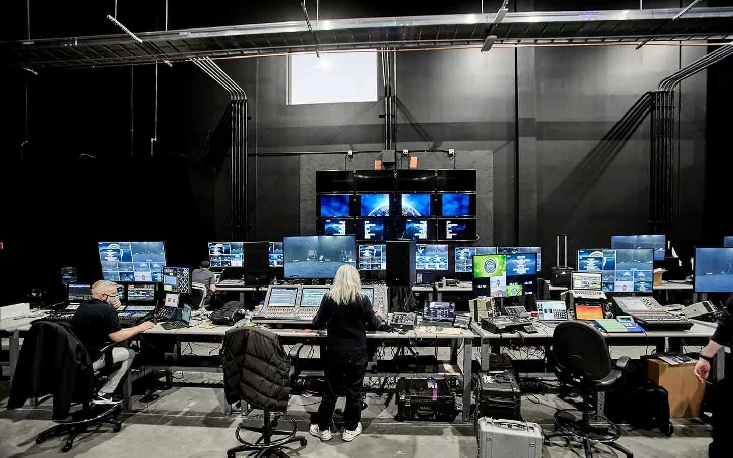 Operators at stations mid-show