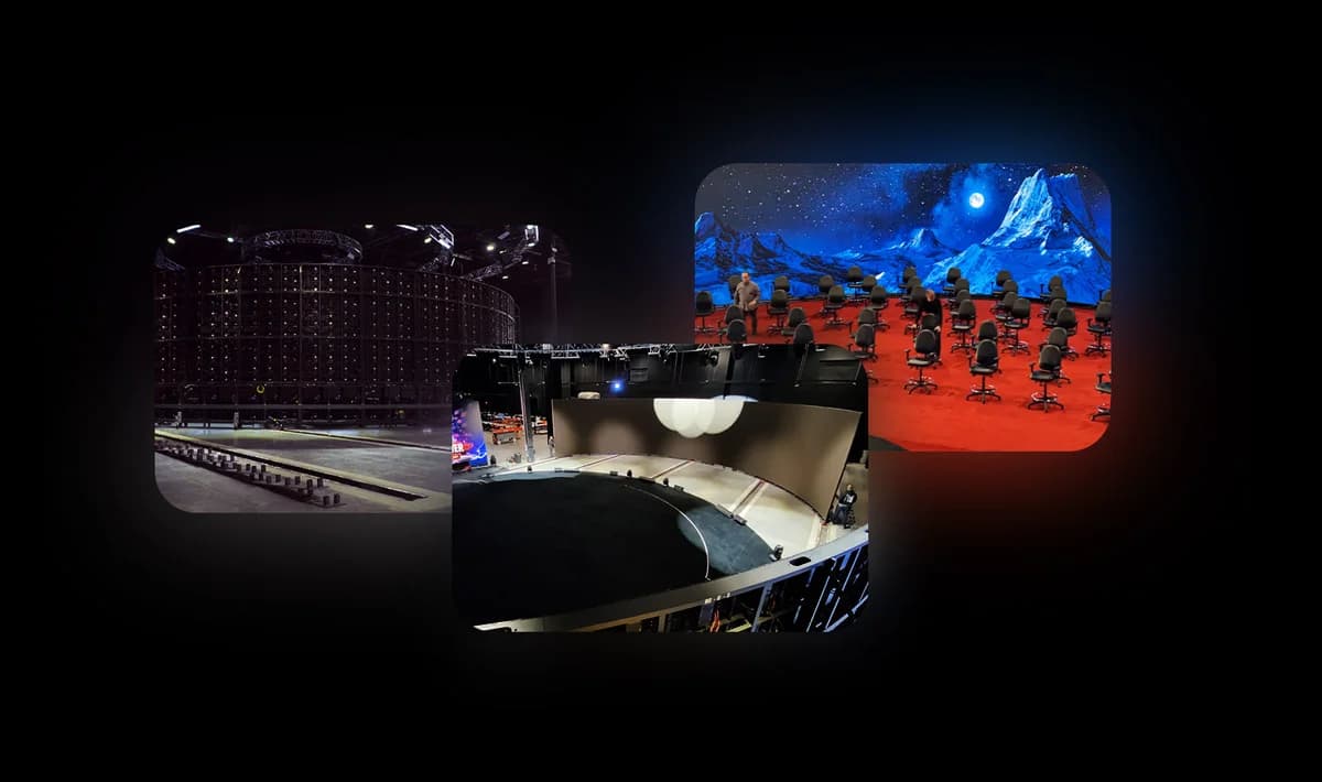 The production village operating inside the building, above the stage