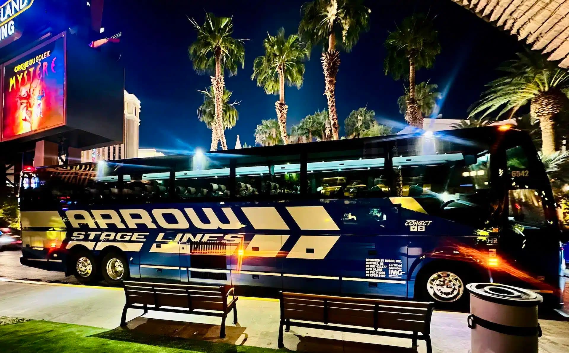 Arrow Stage Lines bus in Las Vegas near Worre Studios.